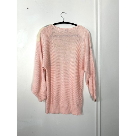 Vintage 80s pink Bow Pullover knit sweater Womens S shoulder pads silver duet - Picture 5 of 9